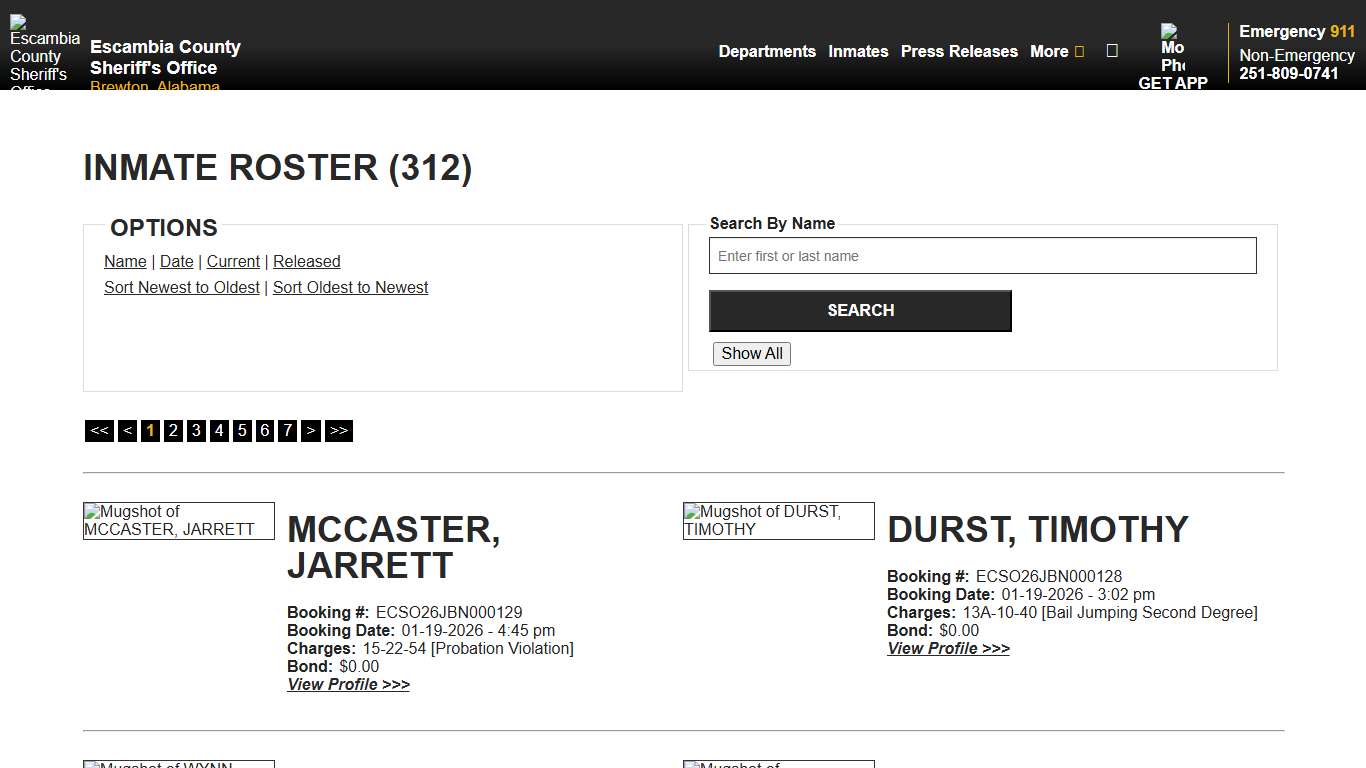 Inmate Roster - Current Inmates Booking Date Descending - Escambia County Sheriff, AL