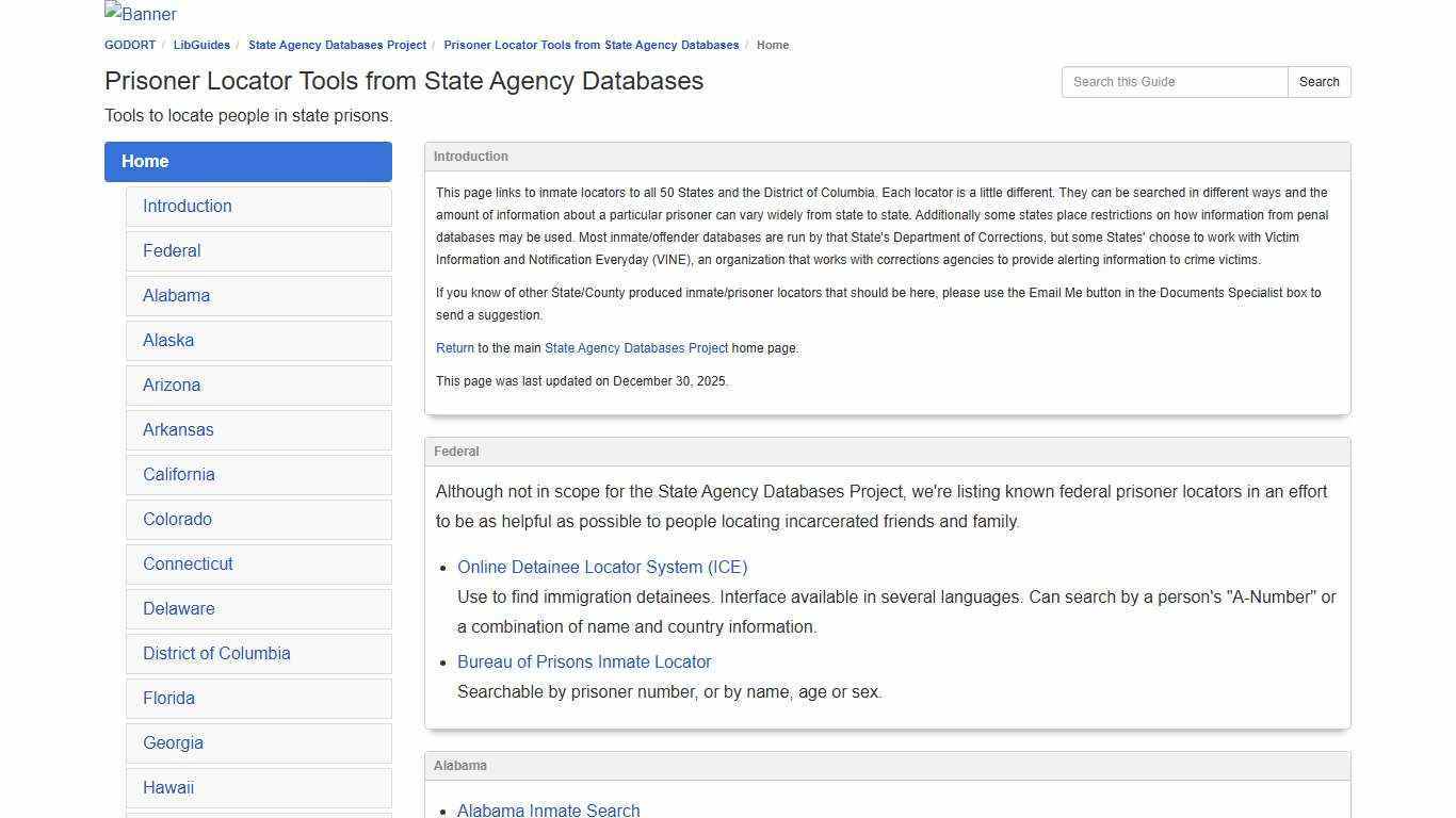 Home - Prisoner Locator Tools from State Agency Databases - LibGuides at GODORT