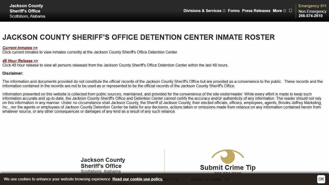 Inmate Roster Disclaimer | Jackson County Sheriff's Office
